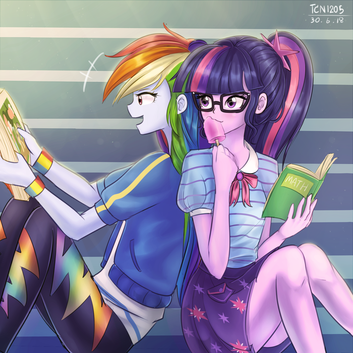 Time for reading My Little Pony, Equestria Girls, Rainbow Dash, Twilight Sparkle, Looknamtcn