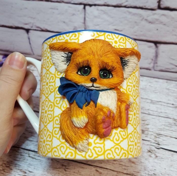 Mug Fox - My, Creation, Кружки, Polymer clay, Fox, With your own hands