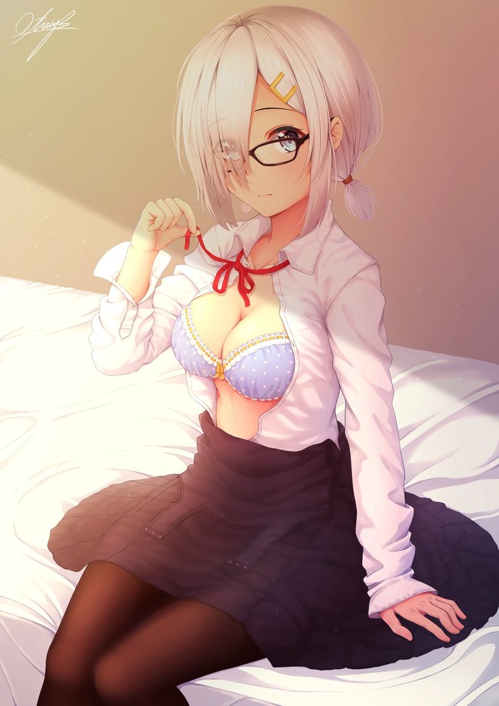 Hamakaze - NSFW, Kantai collection, Hamakaze, Glasses, Megane, Anime, Boobs, Anime art, Underwear