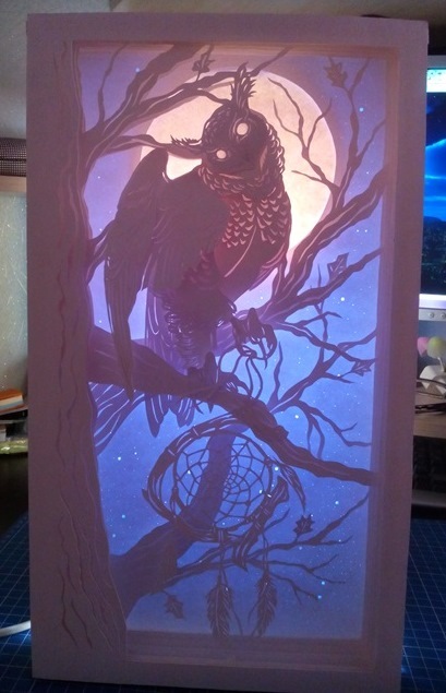 Lightbox Owl - My, Lightbox, Owl, Dreamcatcher, Handmade, Presents, Lamp, Night light, Interior, Longpost