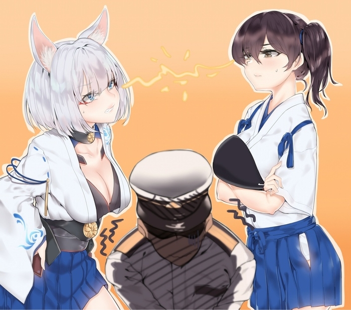 Соперничество - Kantai Collection, Azur Lane, Kaga, Кроссовер, Teitoku, Anime Art, Аниме