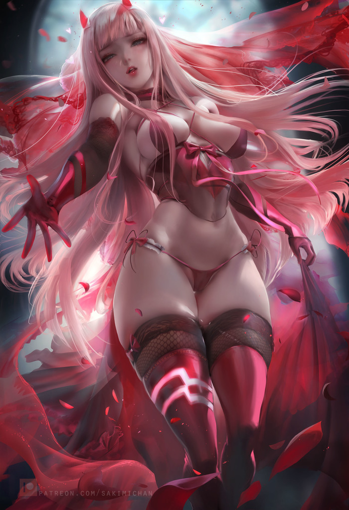 002 Bride Pinup Art , , Anime Art, Zero Two, Darling in the Franxx, 18+, Sakimichan