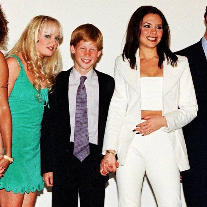 Prince Harry holds Victoria Beckham's hand as he and his dad posed for photos with the Spice Girls - Spice Girls, The photo