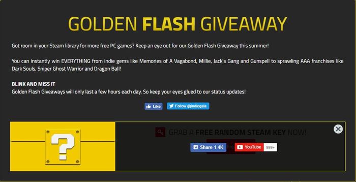 Golden Flash Giveaway:   Indiegala,  Steam, Flash Giveaway, 