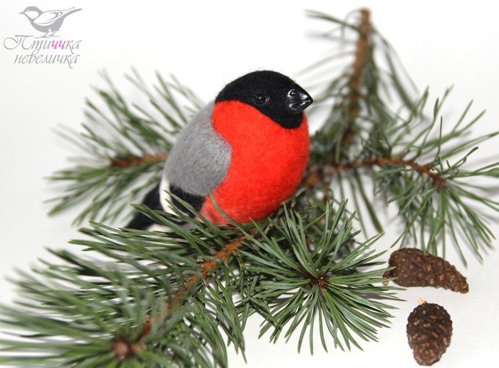 Bullfinch on a clothespin. Christmas decorations. Dry felting. - My, Dry felting, Needlework without process, With your own hands, Creation, Wool, Handmade, Birds, Longpost