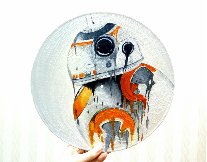 Overheated - My, Bb-8, Oil painting, Star Wars, Friday tag is mine, Longpost, Vinyl, Vinyl records, Painting, Butter