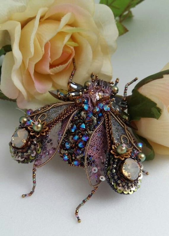 Beetle brooch made of Swarovski crystals - Swarovski, Brooch, Needlework, Creation, Longpost