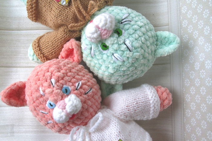 Plush kittens Vasya and Basya - My, Knitting, Knitted toys, Kittens, Presents, Longpost