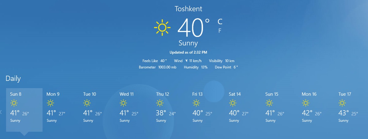 Ташкент погода на 10 дней 2024