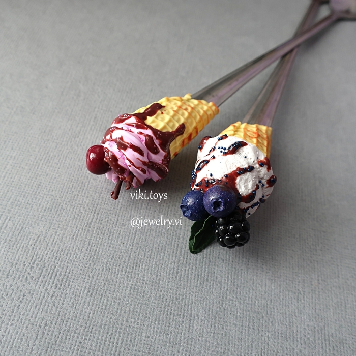 Spoons - horns :D - My, Ice cream, Polymer clay, Needlework without process, Sweets, Handmade, Tableware, Berries, With your own hands, Longpost