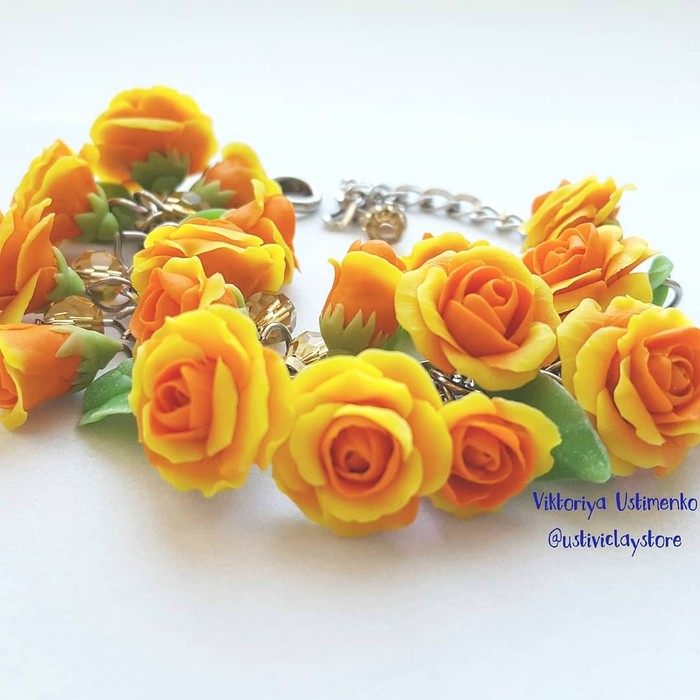 Bracelet Roses - My, Creation, Polymer clay, Handmade, Summer, A bracelet, the Rose