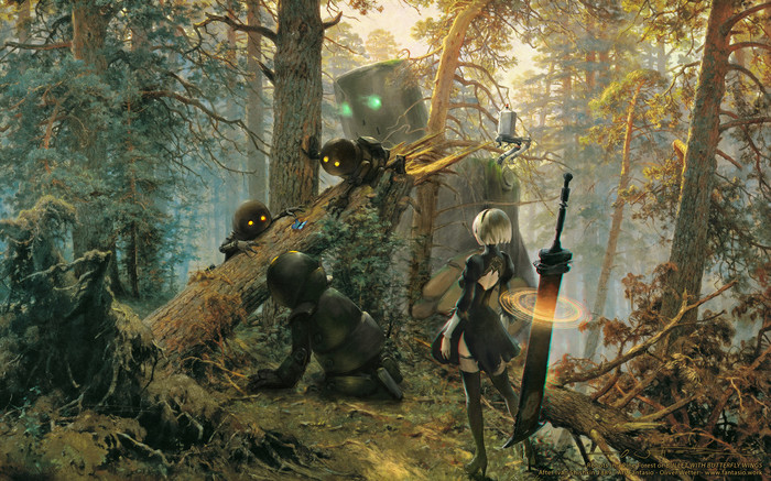 2B in Pine Forest - NIER Automata, Yorha unit No 2 type B, Drawing, Oliver Wetter