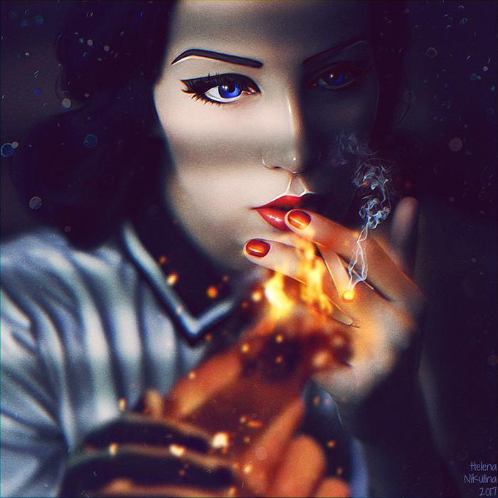 Burial at Sea. Fan art for the game Bioshock Infinite (add-on Burial at Sea). - My, Art, Elena Nikulina, Elizabeth, Games, Fan art, Bioshock Infinite, Smoking, Bioshock Infinite: Burial at Sea
