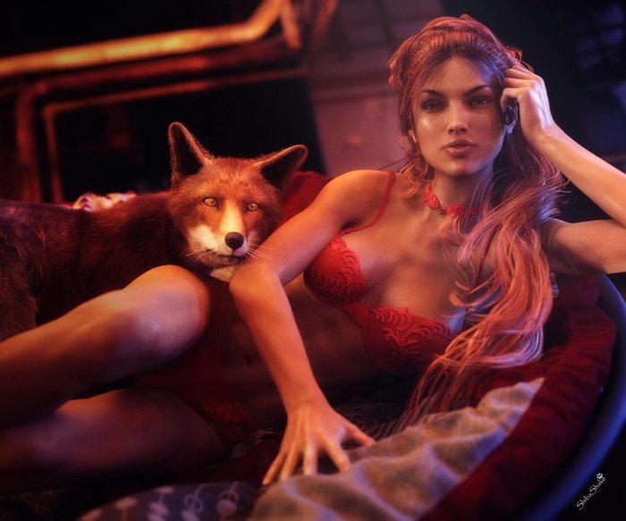 Red Fox, Fantasy Woman Pinup Art, Daz Studio Iray - NSFW, Deviantart, Art, , Girls, 3D