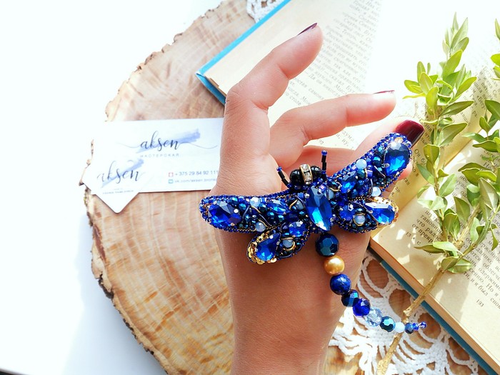 Blue dragonfly brooch - My, With your own hands, Needlework, Beads, Needlework without process, Brooch, Dragonfly