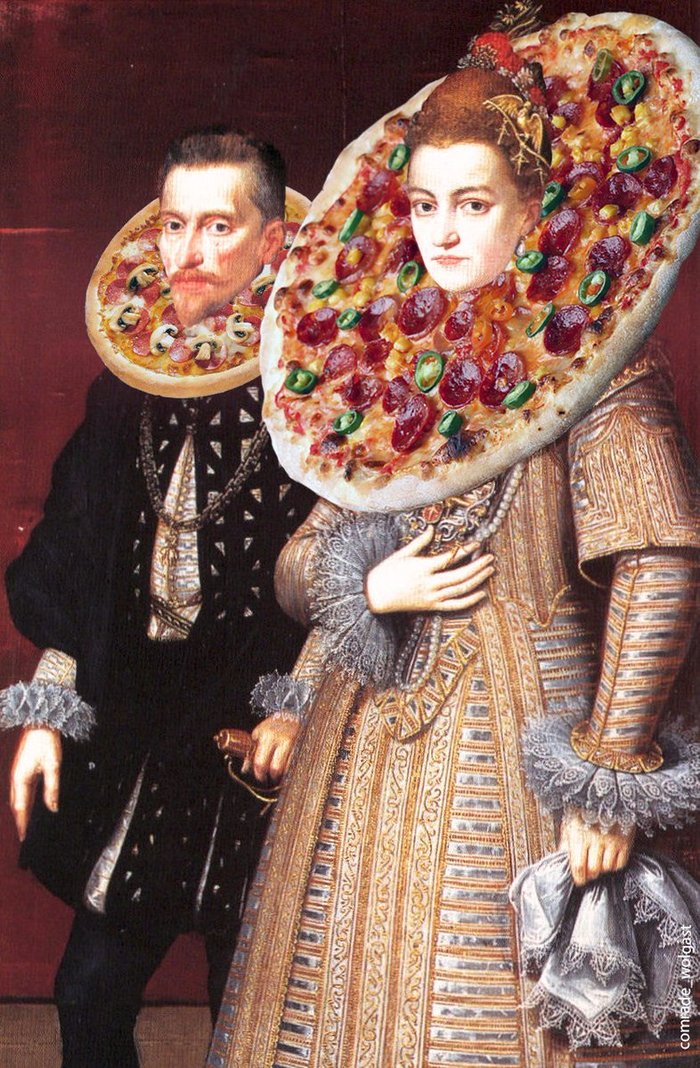 One day a few years ago I was very bored, and I began to attach pizza to the Spanish aristocrats instead of a collar. - Painting, Pizza, Alexander Pelevin, Longpost