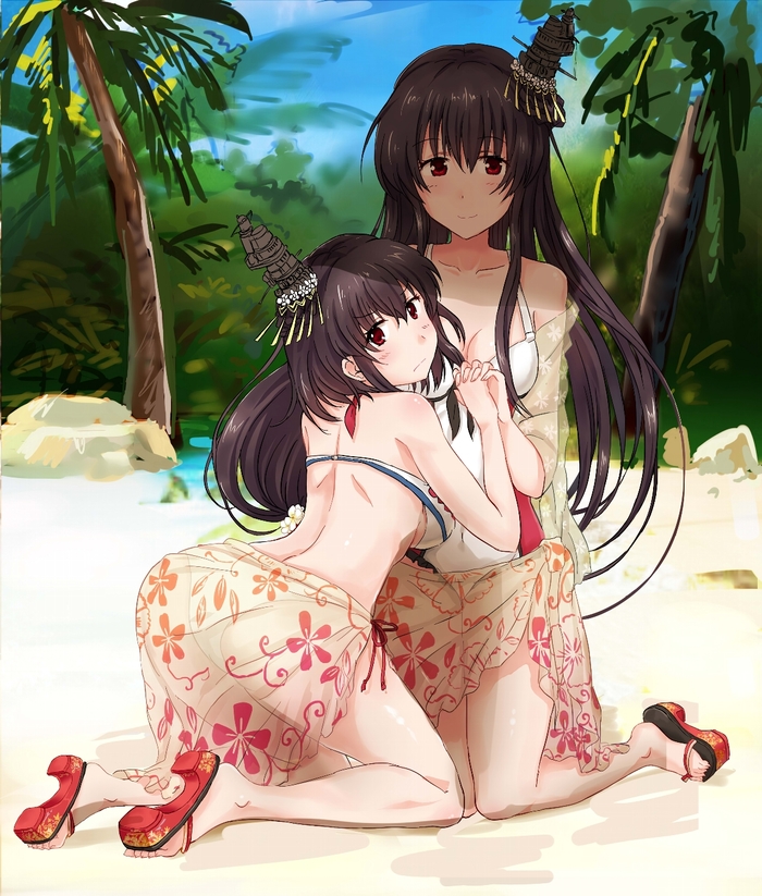 Fusou and Yamashiro (Artist: Yinzhai) - Kantai collection, Anime, Anime art, Fusou, Yamashiro, Swimsuit