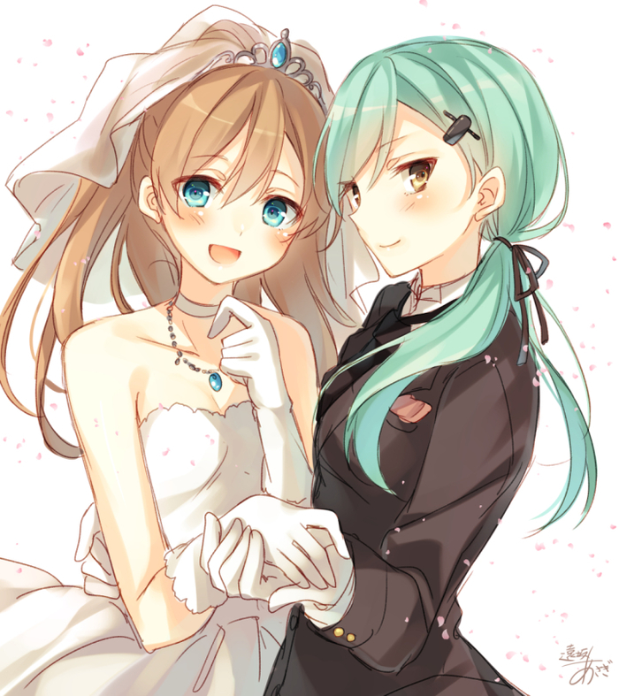 Suzuya and Kumano - Kantai Collection, Suzuya, Kumano, Аниме, Anime Art, Wedding dress