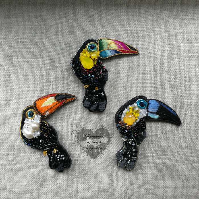 Toucan brooches (very long post) - My, Beads, Toucan, Birds, Brooch, Longpost, Needlework without process, Handmade