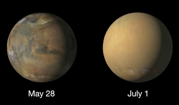 Марс до и во время сильного пылевого шторма: изображения NASA - Космос, Марс, NASA, Буря