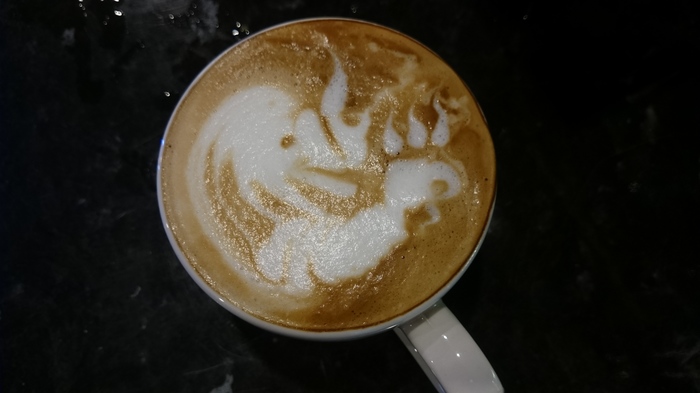 Cappuccino, latte art - rhinoceros. - My, Coffee, Cappuccino, Latte art, Drawing, Rhinoceros
