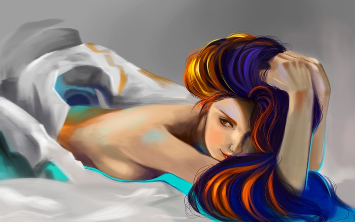 Girl in bed - My, Art, Photoshop master, Girls, Temptation, Painting, Artist, Hobby