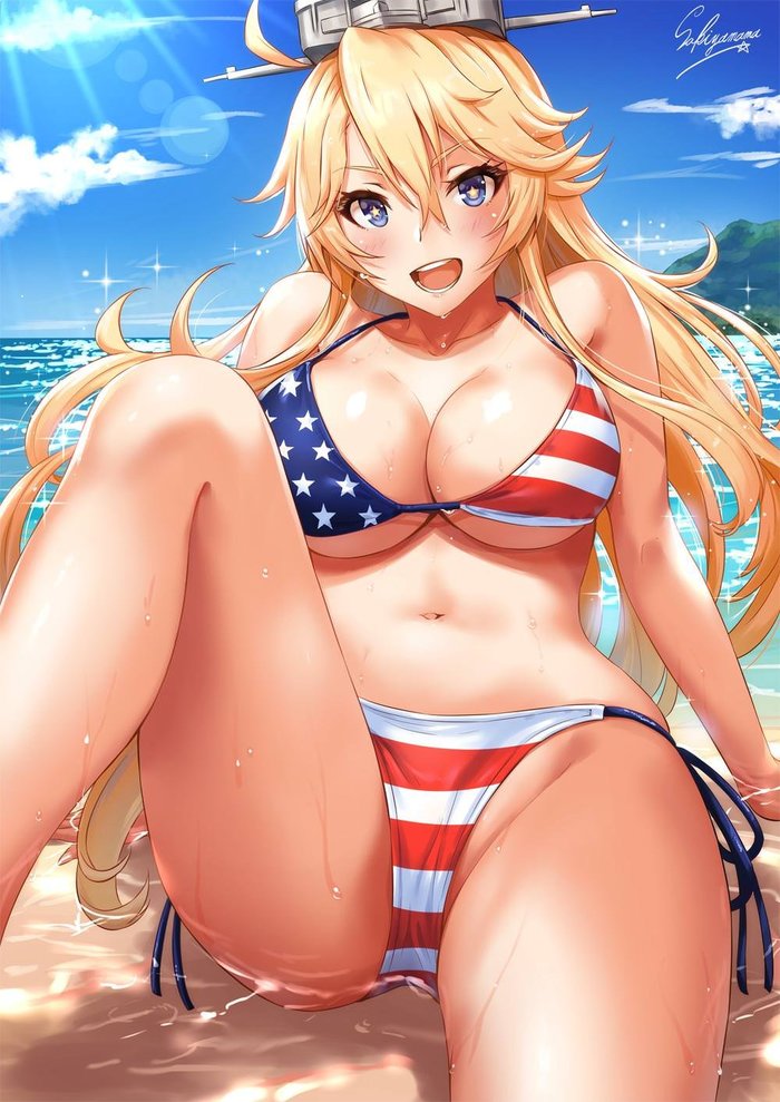 Iowa (Artist: Sakiyamama) - NSFW, Kantai collection, Sakiyamama, Anime, Anime art, Uss Iowa, Swimsuit