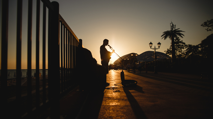 Olympic Park. Sunset - My, Sunset, Silhouette, Sochi, Sea, Olympic Park, Beautiful, The photo