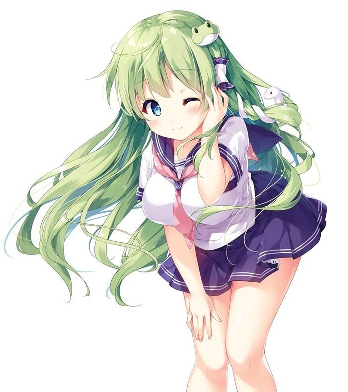 Anime Art #55 - Anime Art, Тян, Зеленые волосы, Школьная форма, Аниме, Touhou, Kochiya Sanae, Miyase mahiro