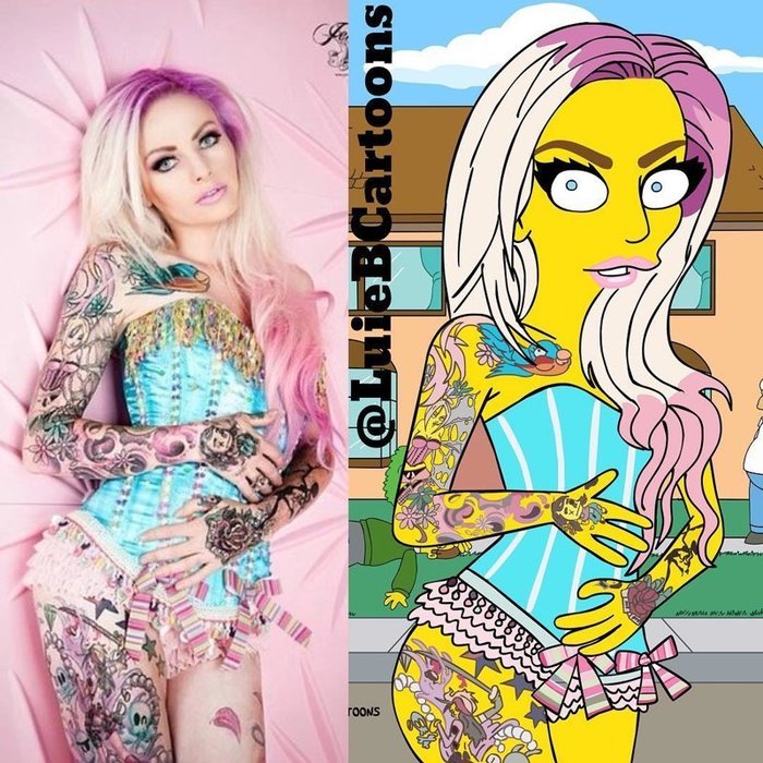 Дизайнер превращает обычных людей в героев мультсериала "Симпсоны" девушки, симпсоны, рисунок, длиннопост