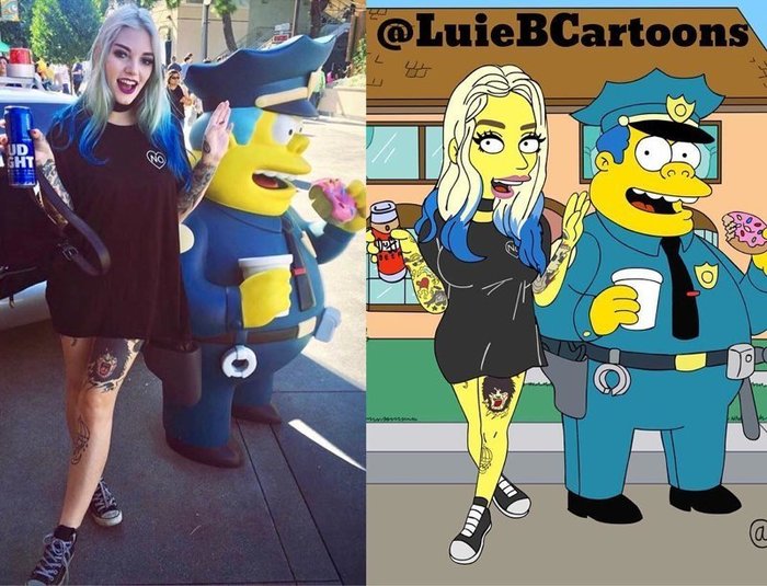 Дизайнер превращает обычных людей в героев мультсериала "Симпсоны" девушки, симпсоны, рисунок, длиннопост
