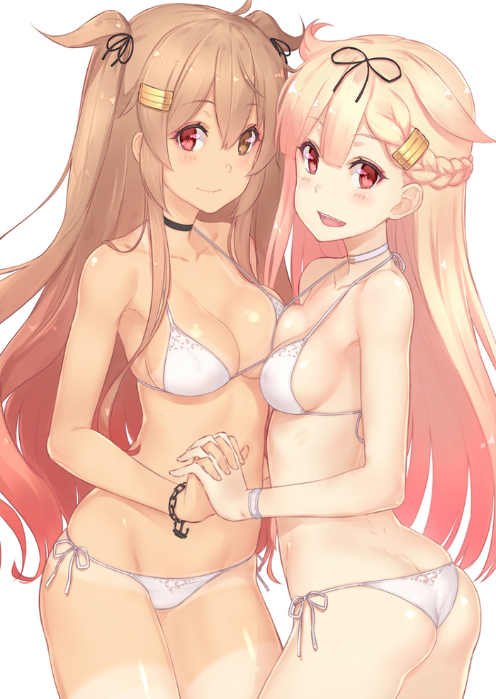 Murasame and Yuudachi - Kantai collection, Murasame, Yuudachi, Anime, Anime art, Swimsuit