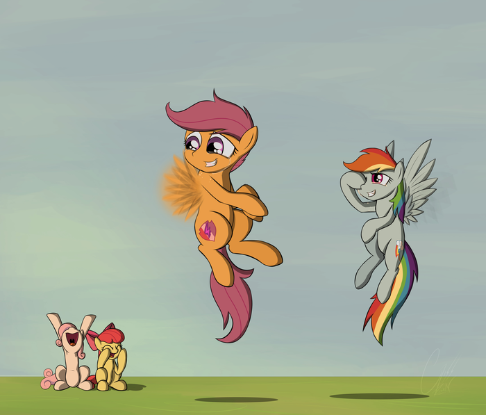 First Steps! Sweetie Belle, Applebloom, Scootaloo, Rainbow Dash, Ponyart, My Little Pony