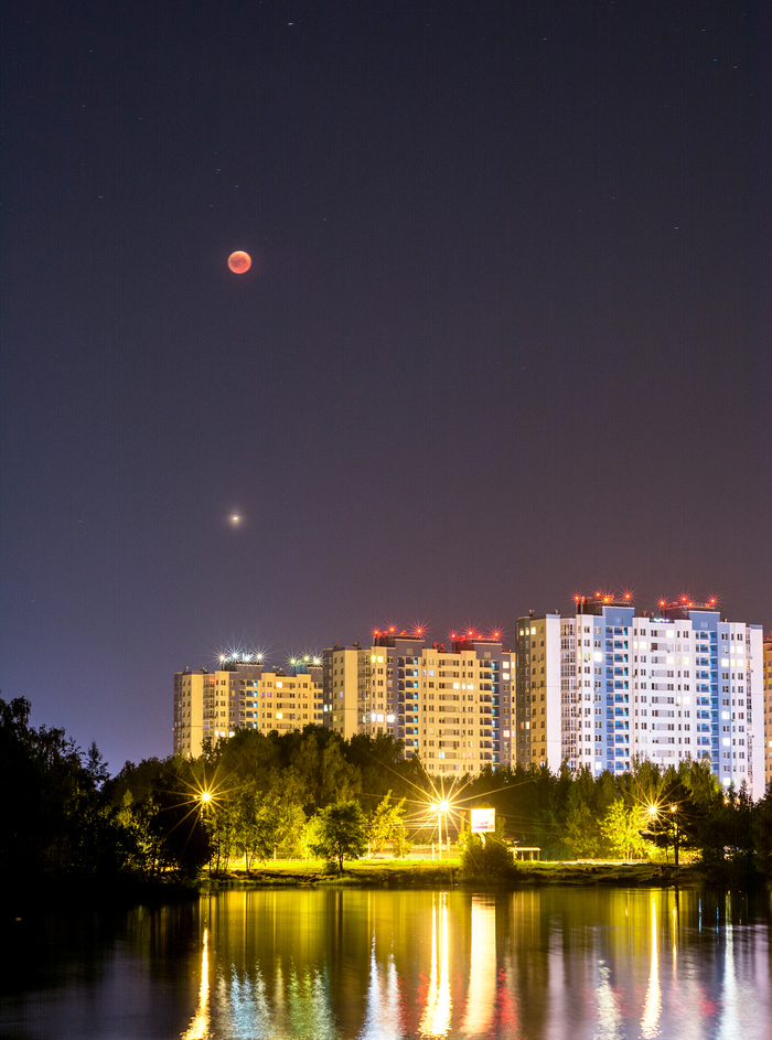 Blood moon 2018 and opposition of mars - My, Moon eclipse, moon, Mars, Nizhny Novgorod