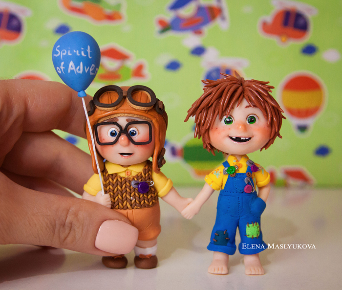 Karl and Ellie from colored polymer clay - My, Polymer clay, Figurine, Polymer clay, Needlework without process, Longpost, Up, Figurines