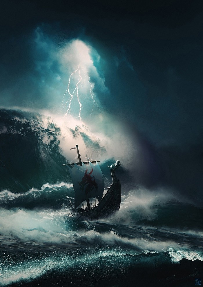 Storm - Art, Photomanipulation, Ship, Sea, Storm, 