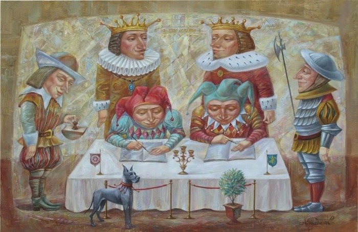 UNANIMOUSLY. oil on canvas 65 * 100 - My, Shabanov, Painting, Art, Painting, Butter, Oil painting, King, Jester