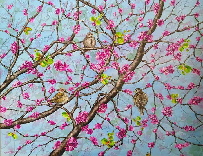 Bagryanik - Painting, Bagryanik, Oil painting, Painting, Sparrow, My, Tree