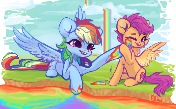Rainbow! Rainbow Dash, Scootaloo, Ponyart, My Little Pony