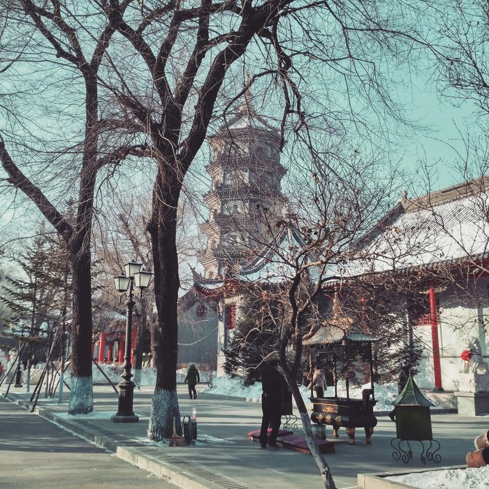 Буддийский храм г. Харбин Китай, фотография, длиннопост, храм, буддизм, зима