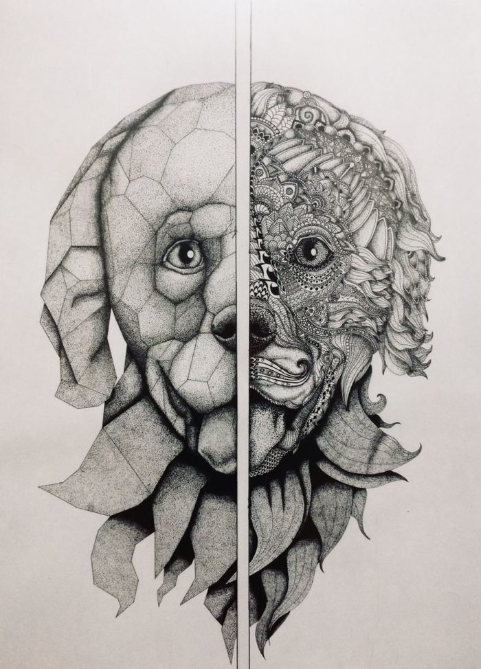 art dog - My, Art, Golden retriever, Zentangle, Geometry, , My, Poster, Longpost