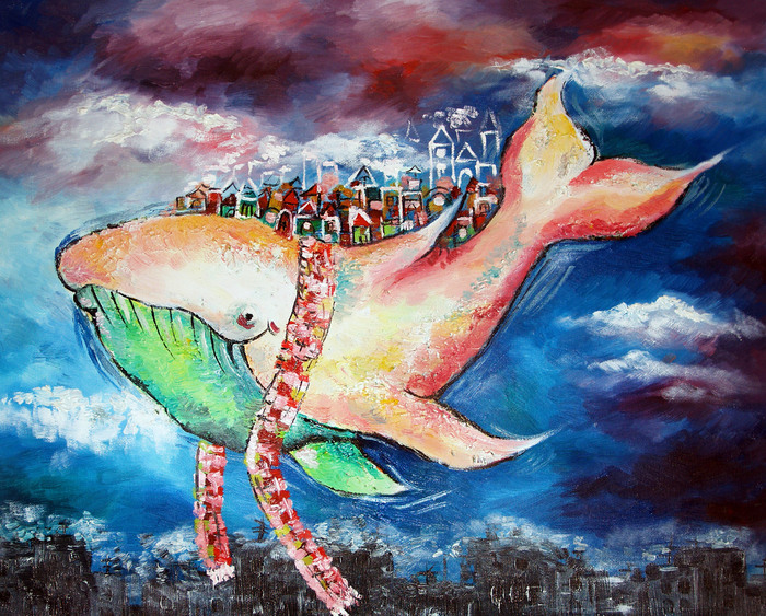 Flying whale. - My, Whale, Butter, Canvas, Painting, Illustrations, Painting, , Oil painting