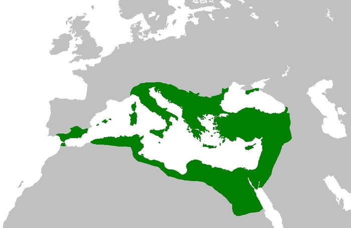 The Byzantine Empire at its greatest territorial expansion by 555 after the conquests of Justinian I - Story, Byzantium, Justinian