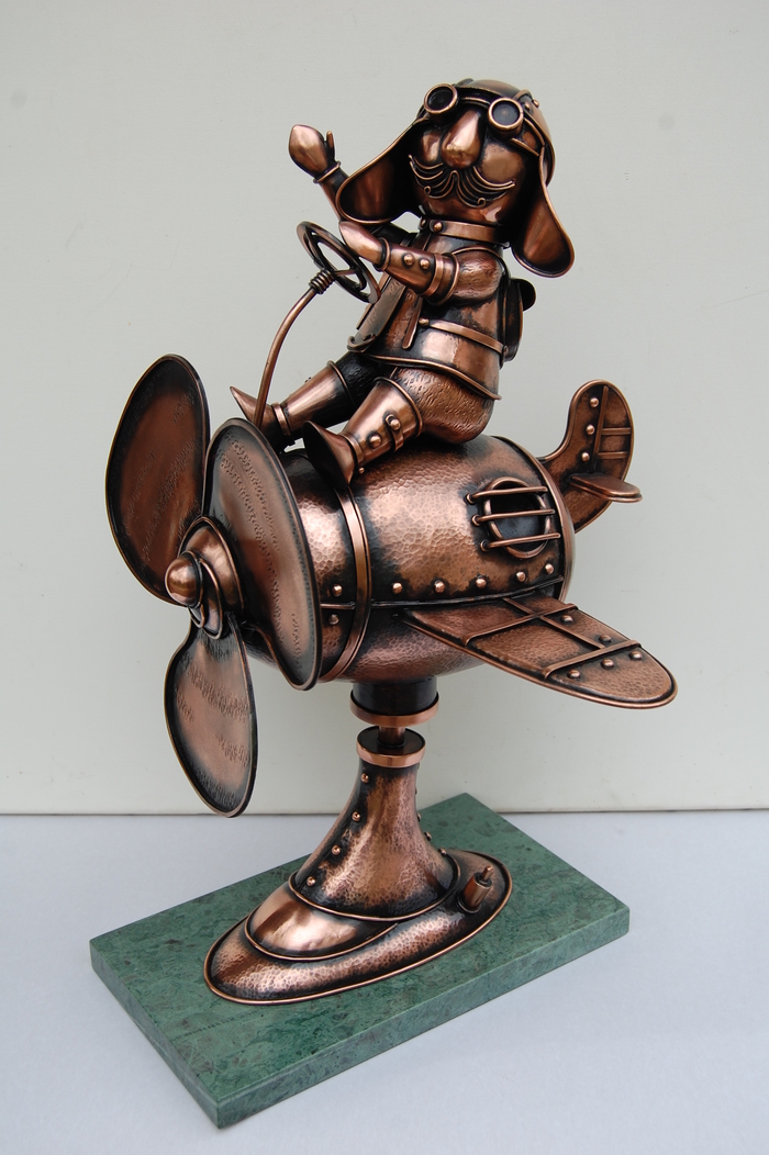 Steampunk copper sculpture Aviator - My, Steampunk, , Aviator, Pilots, Airplane, Needlework without process, Longpost