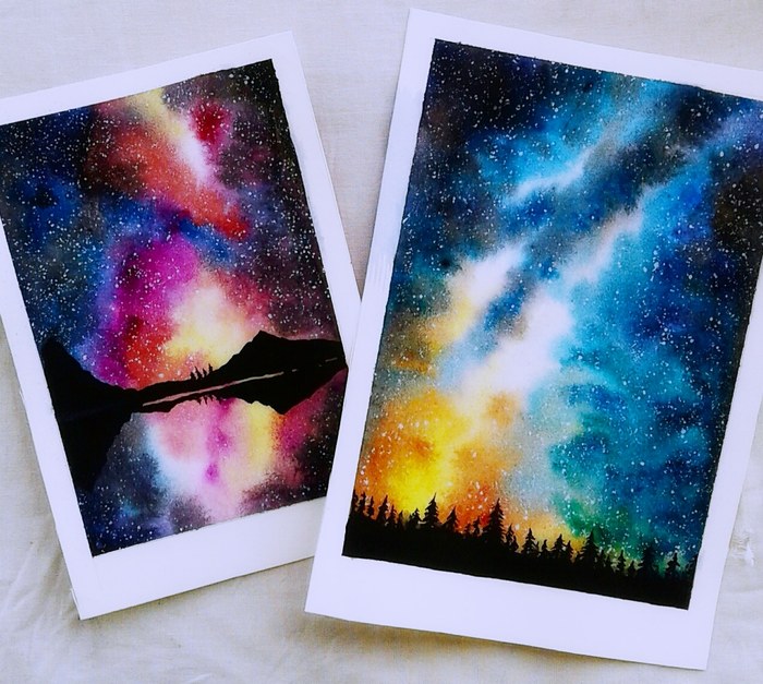 watercolor cosmos - My, Space, Art, Drawing, Art, Landscape, Creation, With your own hands, Night