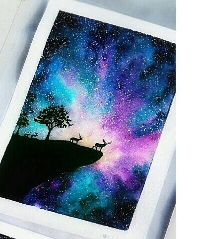 Space watercolor - My, My, Longpost, Space, Art, Drawing, Art, Night, With your own hands, Landscape