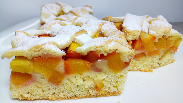 Pie with nectarine - My, Pie, Apricot pie, Nectarine, Bakery products, Food, Recipe, Quickly, Yummy, Video, Longpost