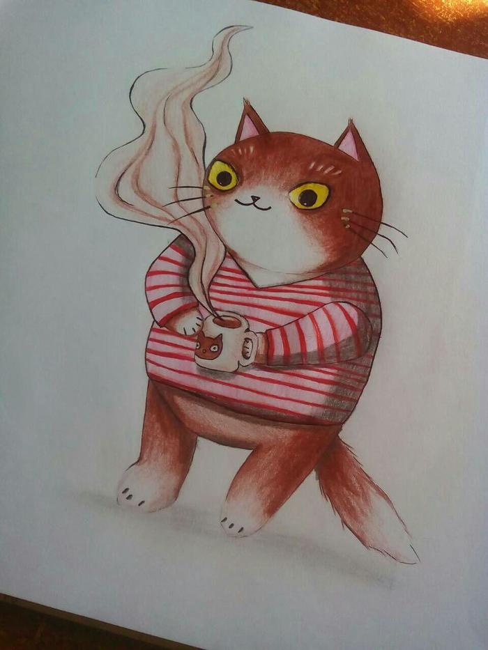 Comfortable cat - Pencil drawing, cat, Comfort, Sketchbook, My