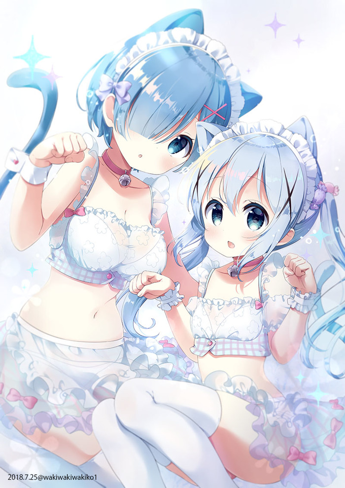 Eared - Anime art, , Rem, Gochuumon wa usagi desu ka?, Re: Zero Kara, , Eared, Kafuu chino, Rem (Re: Zero Kara)