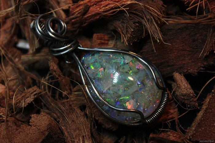 Nickel silver and opals in resin - My, Needlework without process, Opal, Wire wrap, German silver, Pendant, Suspension, Epoxy resin, Wire